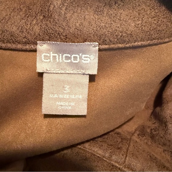 Chico's Faux Suede Jacket Size 3 PTP 26" Washable & Braided Sleeve, Full Zip - Picture 4 of 6